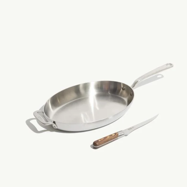 5-Ply Stainless Clad Fish Pan with Fillet Knife