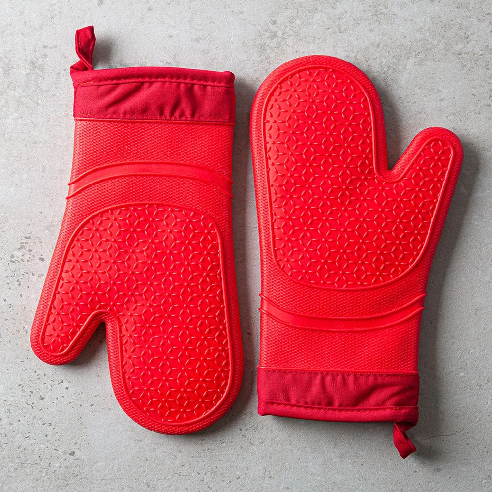 KSP Colour Splash Lined Silicone Oven Mitt - Set of 2 (Red)
