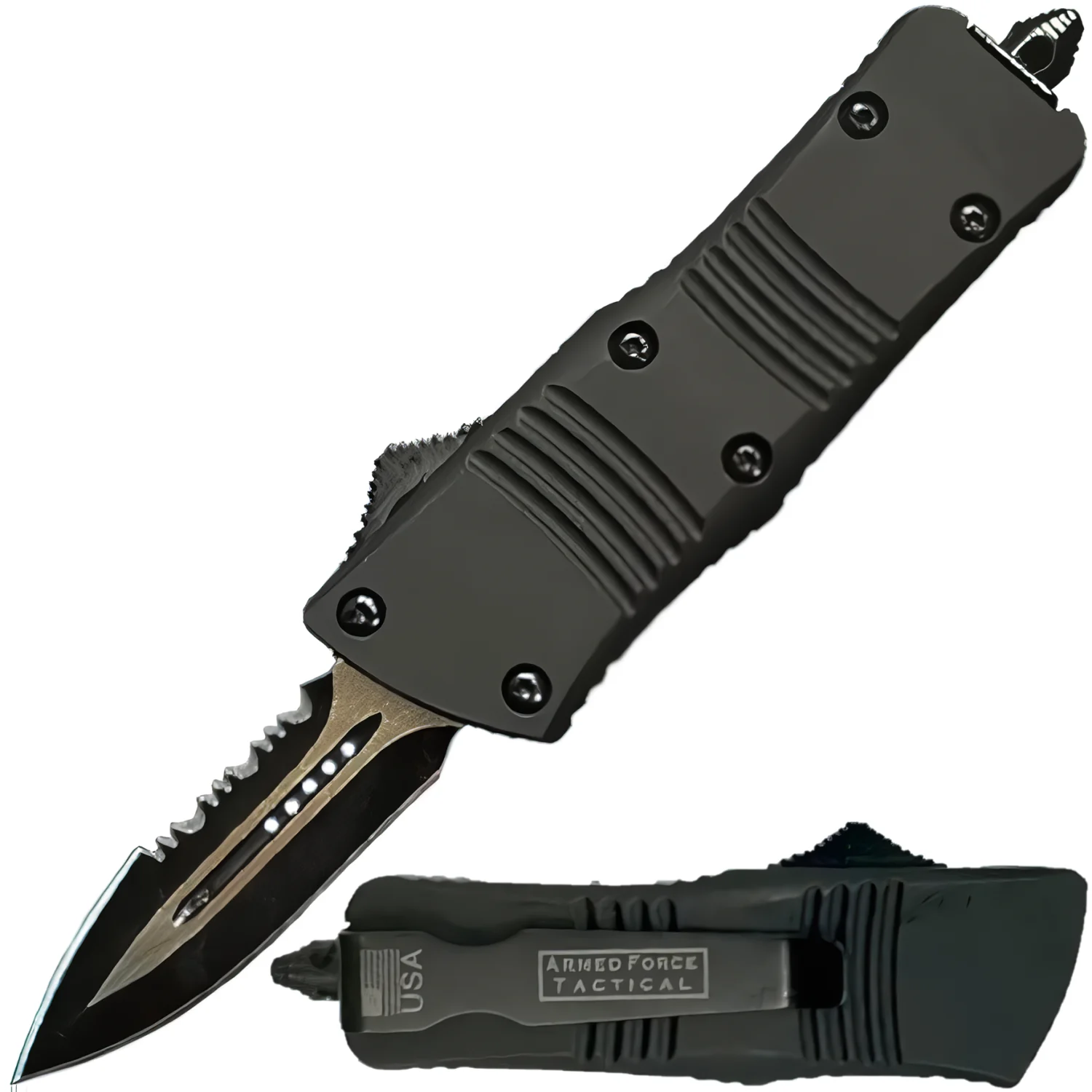 Armed Force Tactical Mini Automatic OTF Half Serrated Dagger Knife 1.75"