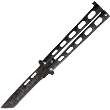 Bear & Son Tanto Galaxy Butterfly - Black/Spectrum Steel (3.75" Damascus) BC115TANGXD