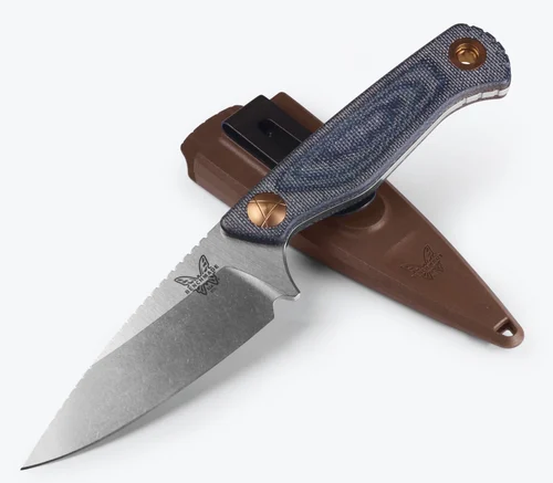 Benchmade 203 Dacian Fixed Blade - 3.54" CPM-MagnaCut Stonewash Spear Point Blade - Blue Denim Micarta Scales - Molded Sheath w/Deep Carry Clip
