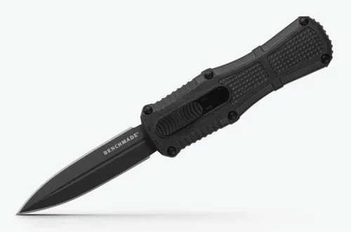 Benchmade 3375GY Mini Claymore OTF AUTOMATIC - 3.89" Plain Edge Cobalt Black Finish CPM-D2 Blade - Black Grivory Handle