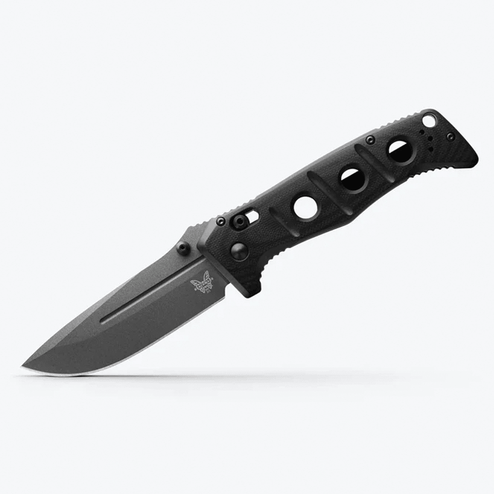 Benchmade Adamas 275GY-1 – 3.78" Gray Cerakote CPM-CruWear Drop-Point Blade, Black G10 Handle, AXIS Lock Folding Knife