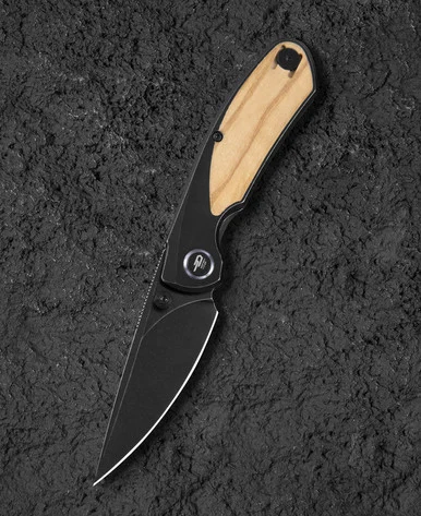 Bestech Lito - Blk Titanium + Olive Wood Inlay (2.48" M390) BTKT2307C