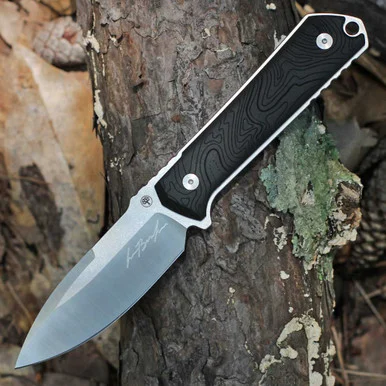 Boker Germany Kiboku Signature Edition - 2.95" RWL-34 Sabre Grind Drop Point Plain Blade, Black Richlite Topo Handle - 120576