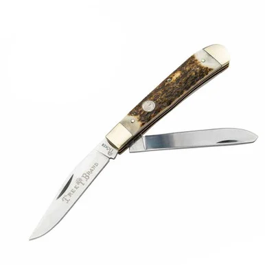 Boker Germany Treebrand Trapper - 3.20" D2 Uncoated Plain Blade Authentic Stag Handle 110833ST