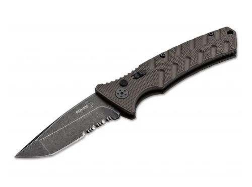 Boker Plus 01BO461 Strike Tanto - 3.35" Black Stonewashed D2 Blade - Coyote Brown Aluminum Handle - NON AUTOMATIC