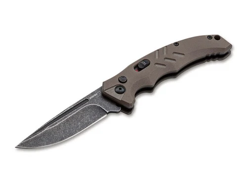 Boker Plus 01BO483 Intention II AUTOMATIC - 3.15" Stonewash Finish D2 Blade - Light Coyote Brown G-10 Handle