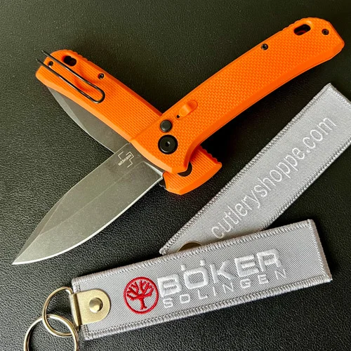 Boker Plus 01BO926 FRND Automatic - 3.35" Black Stonewash D2 Blade - Orange Grivory Handle w/Deep Carry Wire Pocket Clip