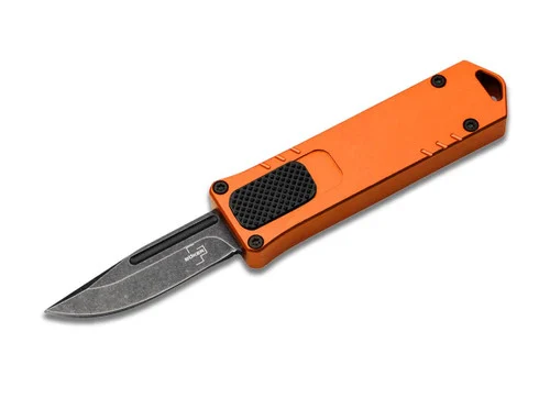 Boker Plus 06EX267 USB 2.0 OTF Auto - 1.77" Dark Stonewash D2 Clip Point Blade - Orange 6061-T6 Aluminum Handle - AUTOMATIC