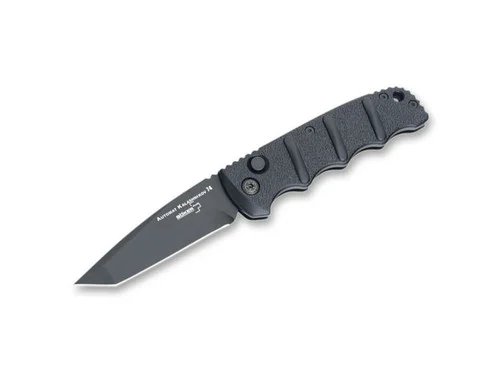 Boker Plus KALS74 Kalashnikov 74 Black AUTOMATIC - 3.35" D2 Tanto Point Plain Edge Blade - Black Anodized Aluminum Handle w/Finger Grooves 01KALS101