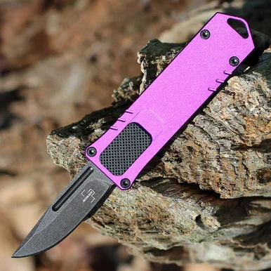 Boker Plus USB OTF 2.0 - 1.77" D2 Blackwashed Plain Drop Point Blade Purple Aluminum Handle 06EX269
