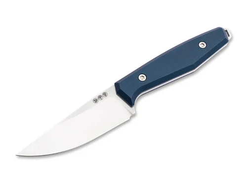 Boker Solingen Daily Knives AK1 Drop Point MagnaCut Blue Fixed Blade - 3.0" CPM-MagnaCut Blade - Blue Anodized Aluminum Scales - Black Leather Sheath w/UltiClip - 129518