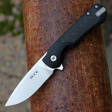 Buck 714 Stinger – Black Aluminum with Carbon Fiber, 3" D2 Folding Knife 0714BKS