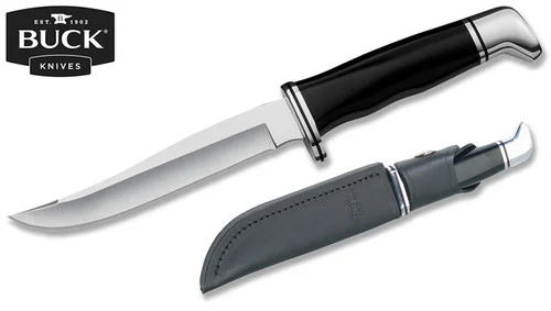 Buck Knives 105 Pathfinder 0105BKS - 5.0" Plain Edge 420HC Blade - Black Phenolic Handle -Black Leather Sheath
