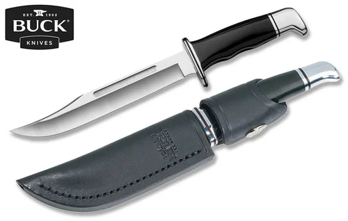Buck Knives 120 General 0120BKS - 7.375" Plain Edge 420HC Blade - Black Phenolic Handle - Black Leather Sheath