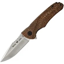 Buck Sprint Pro Folding Knife Brown Burlap Micarta Handle S35VN Drop Point Plain Edge Satin Finish 0841BRS1