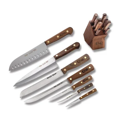 Case XX Knives Kitchen Knife Fixed Blade Block 9 Piece Set Walnut Handles CA10249
