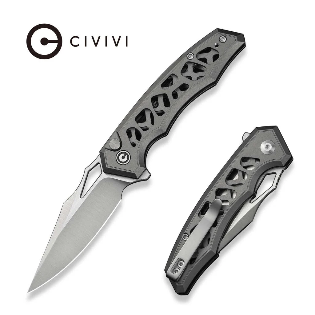 CIVIVI Anaaki Flipper & Thumb Hole & Button Lock Knife Aluminum Handle (2.98" Nitro-V Blade) C24039-1