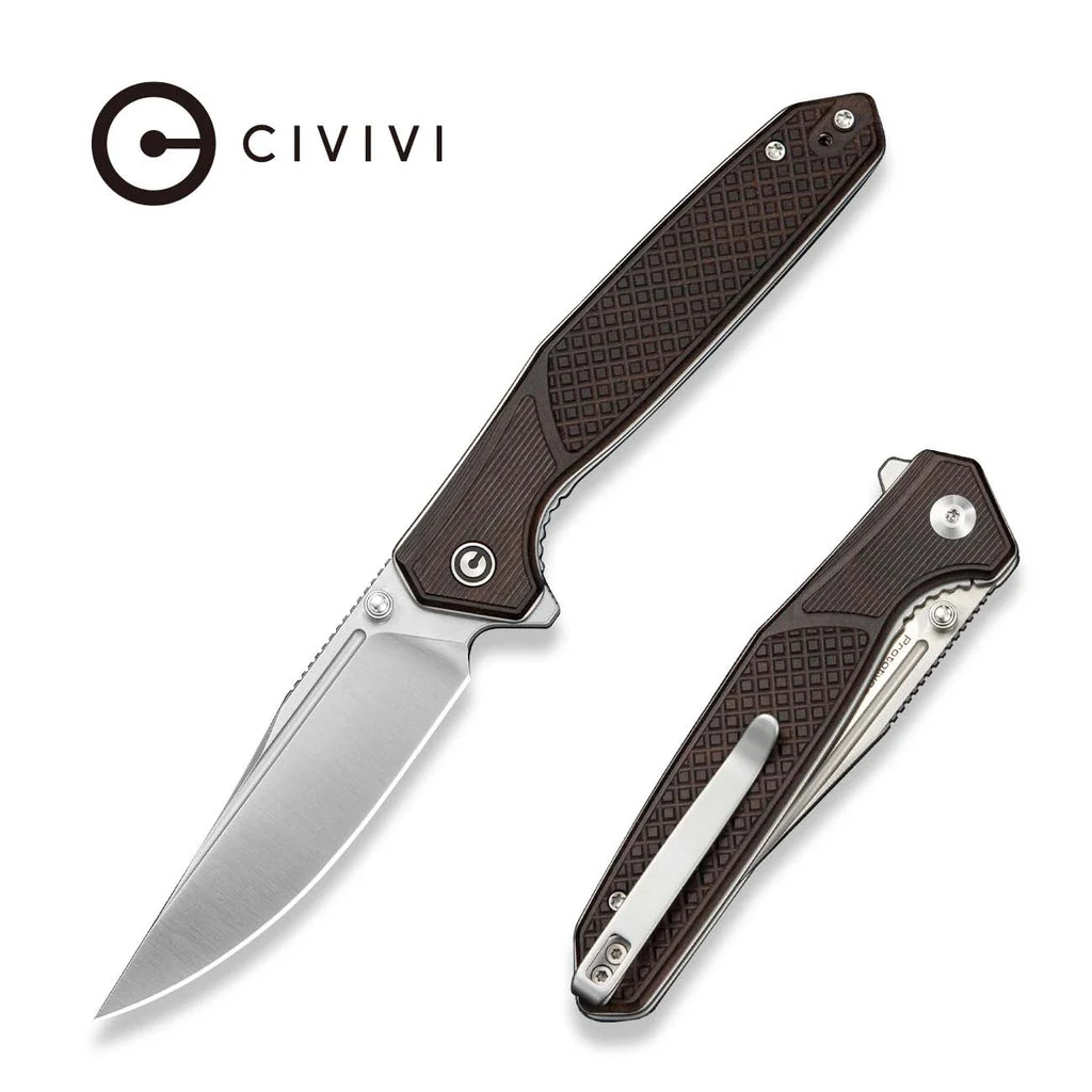 CIVIVI AristoFlick Flipper & Thumb Stud Knife Iron Wood Handle (3.48" Satin Finished Nitro-V Blade) C24093 Sample2