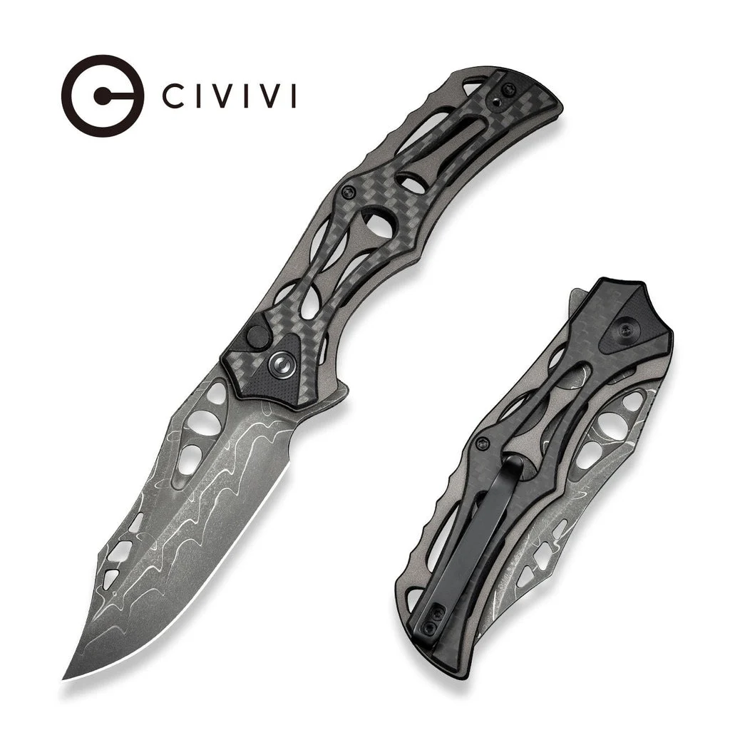CIVIVI Biophase Flipper & Button Lock Knife Aluminum & G10 Handle (3.48" Damascus Blade) C23083C-DS1