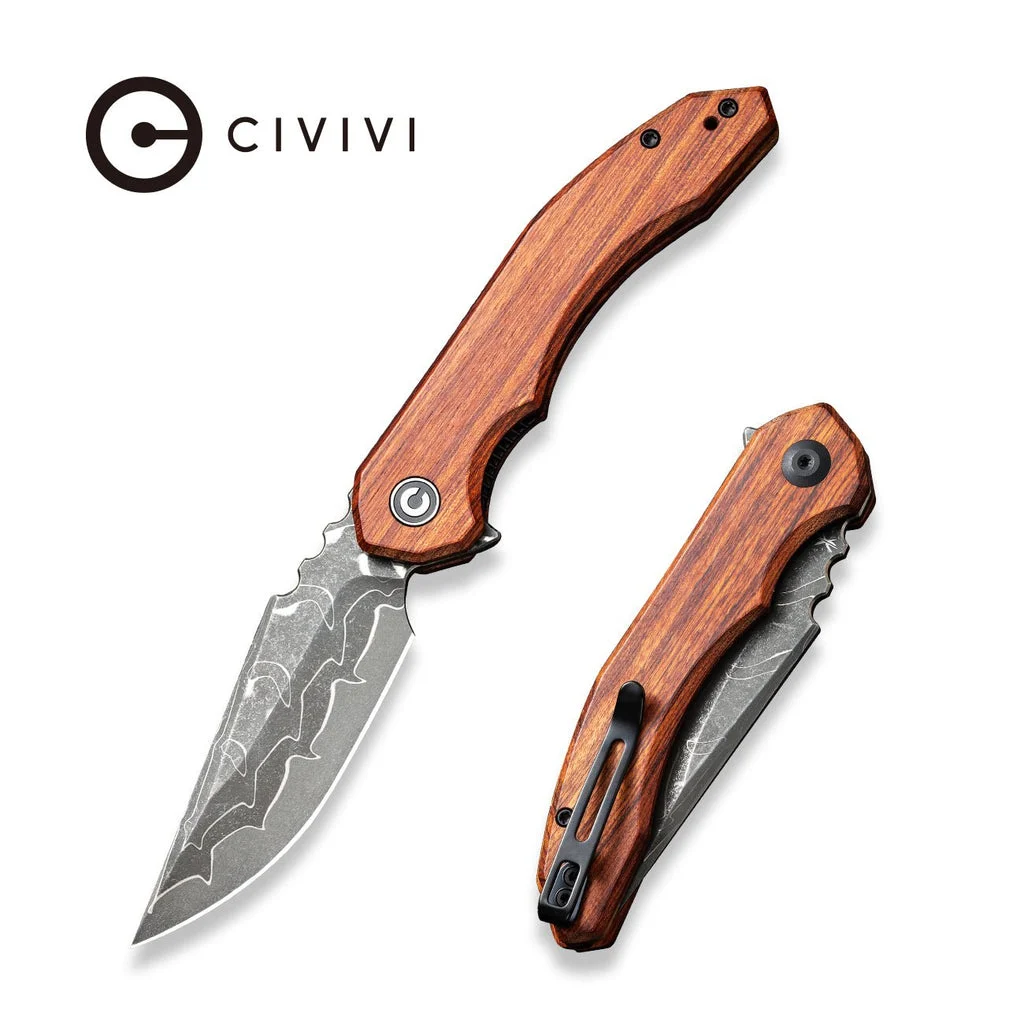 CIVIVI Bluetick Flipper Knife Wood Handle (3.47" Damascus Blade) C23050-DS1 , With No Free Gift