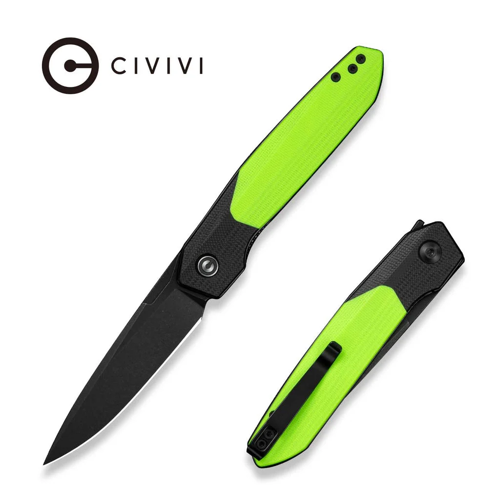 CIVIVI Brr15 Light Flipper Knife Black & Neon Green G10 Handle (3.2" Black Stonewashed Nitro-V Blade) C25063 Sample1