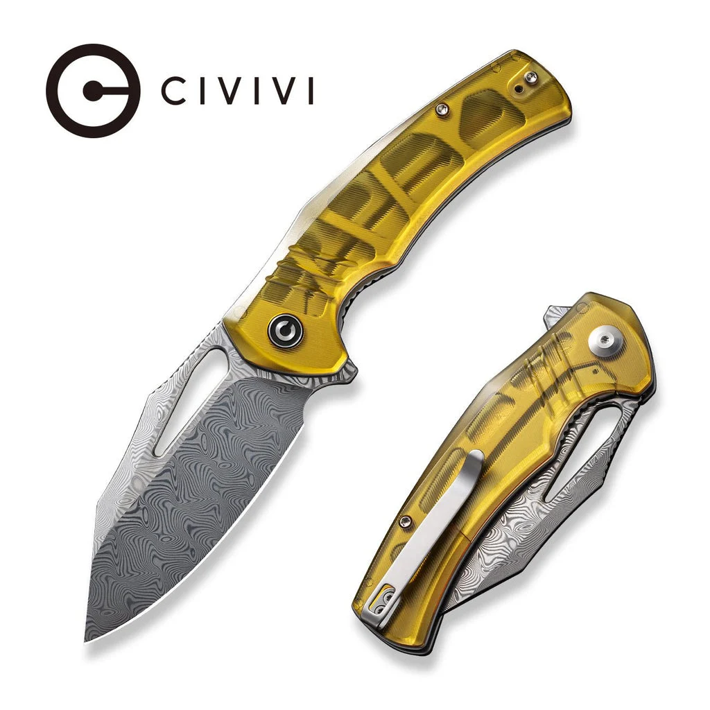 CIVIVI BullTusk Flipper & Thumb Hole Knife Ultem Handle (3.48" Damascus Blade) C23017-DS1 , With No Free Gift