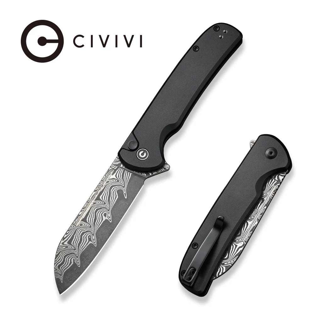 CIVIVI Chevalier II Flipper & Button Lock Knife Aluminum Handle (3.47" Damascus Blade) C20022B-DS1