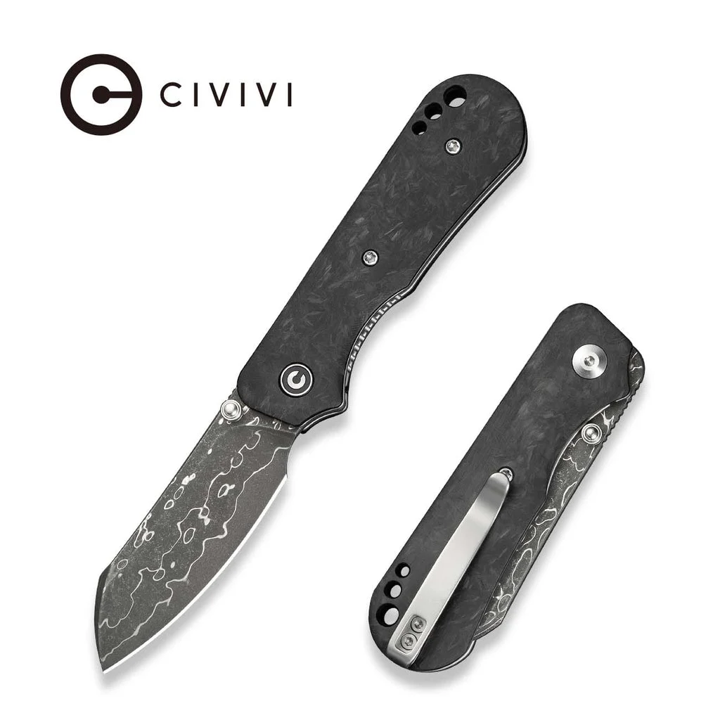 CIVIVI Crabby Thumb Stud Knife Carbon Fiber Handle (2.7" Damascus Blade) C24055-DS1