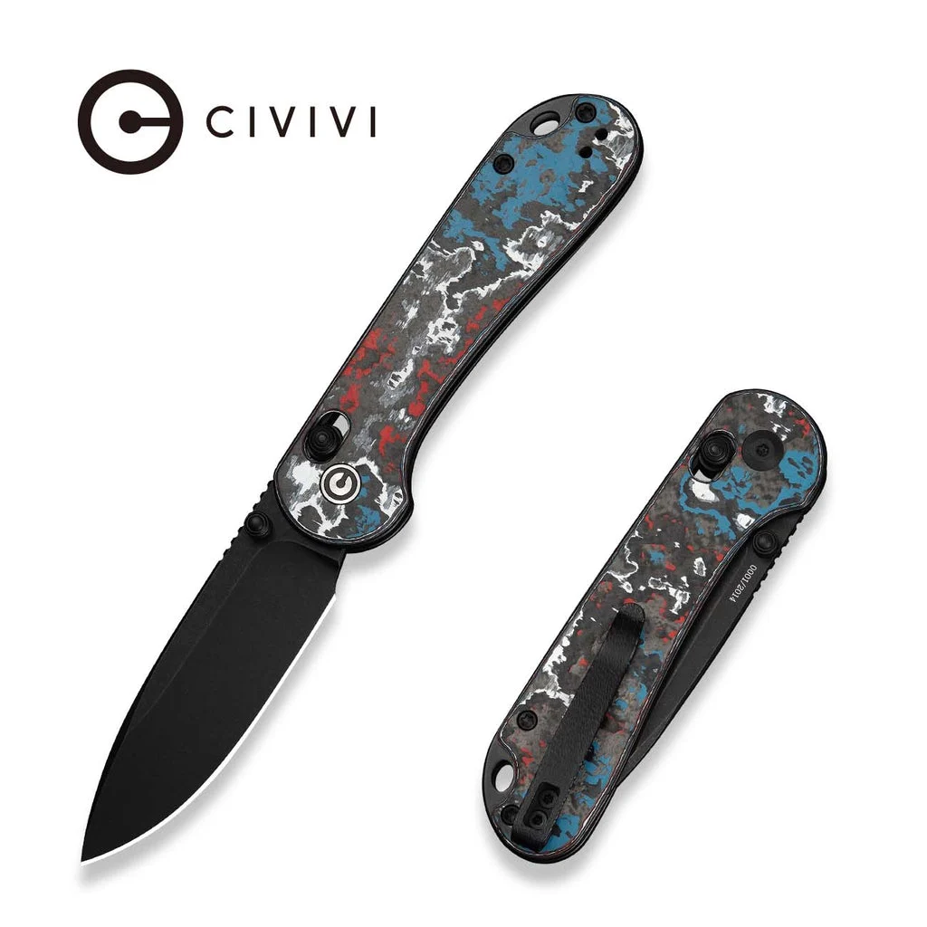 CIVIVI Elementum (Crossbar Lock) Thumb Stud & Crossbar Lock Knife Nebula FatCarbon Fiber Handle (2.96" Black Stonewashed CPM S35VN Blade) C24063B-1 , With No Free Gift