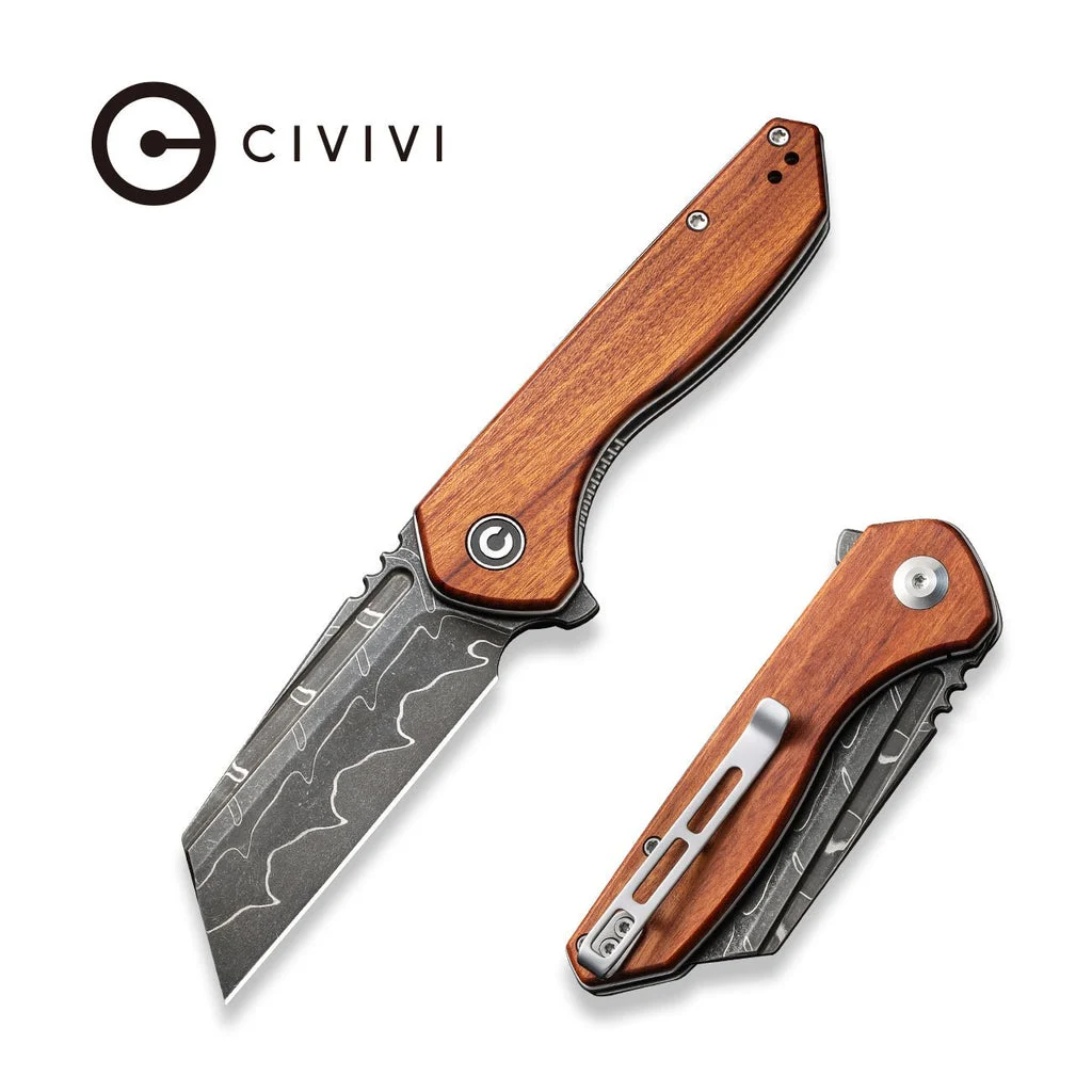 CIVIVI ExOne Flipper Knife Wood Handle (2.94" Damascus Blade) C23036-DS1