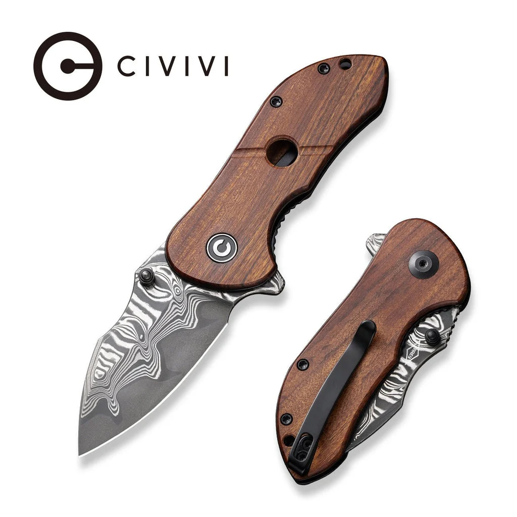 CIVIVI Gordo Flipper & Thumb Stud Knife Wood Handle (2.51" Damascus Blade) C22018C-DS1