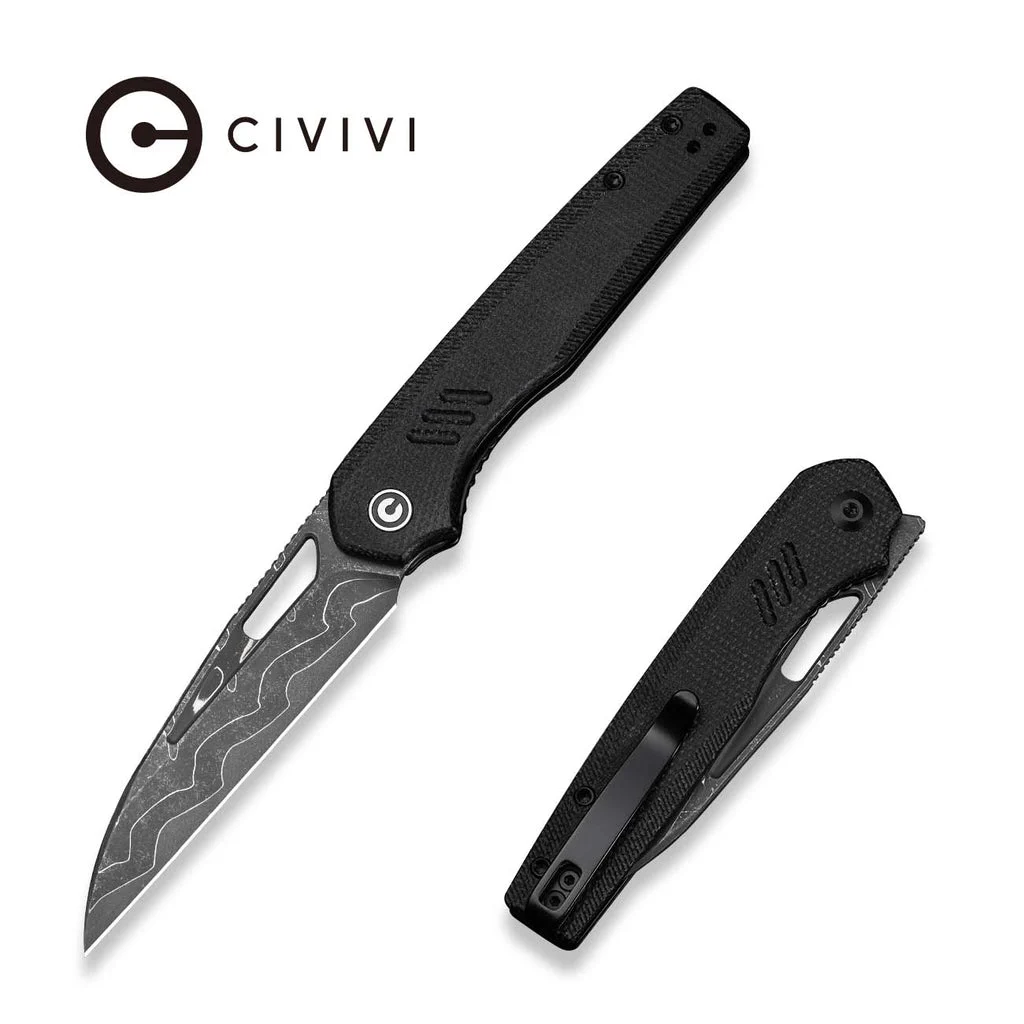 CIVIVI Guile Front Flipper & Thumb Hole Knife Micarta Handle (3.25" Damascus Blade) C24062B-DS1