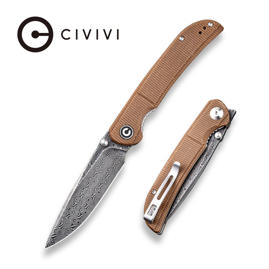 CIVIVI Imperium Front Flipper & Thumb Stud Knife Micarta Handle (3.47" Damascus Blade) C2107DS-2