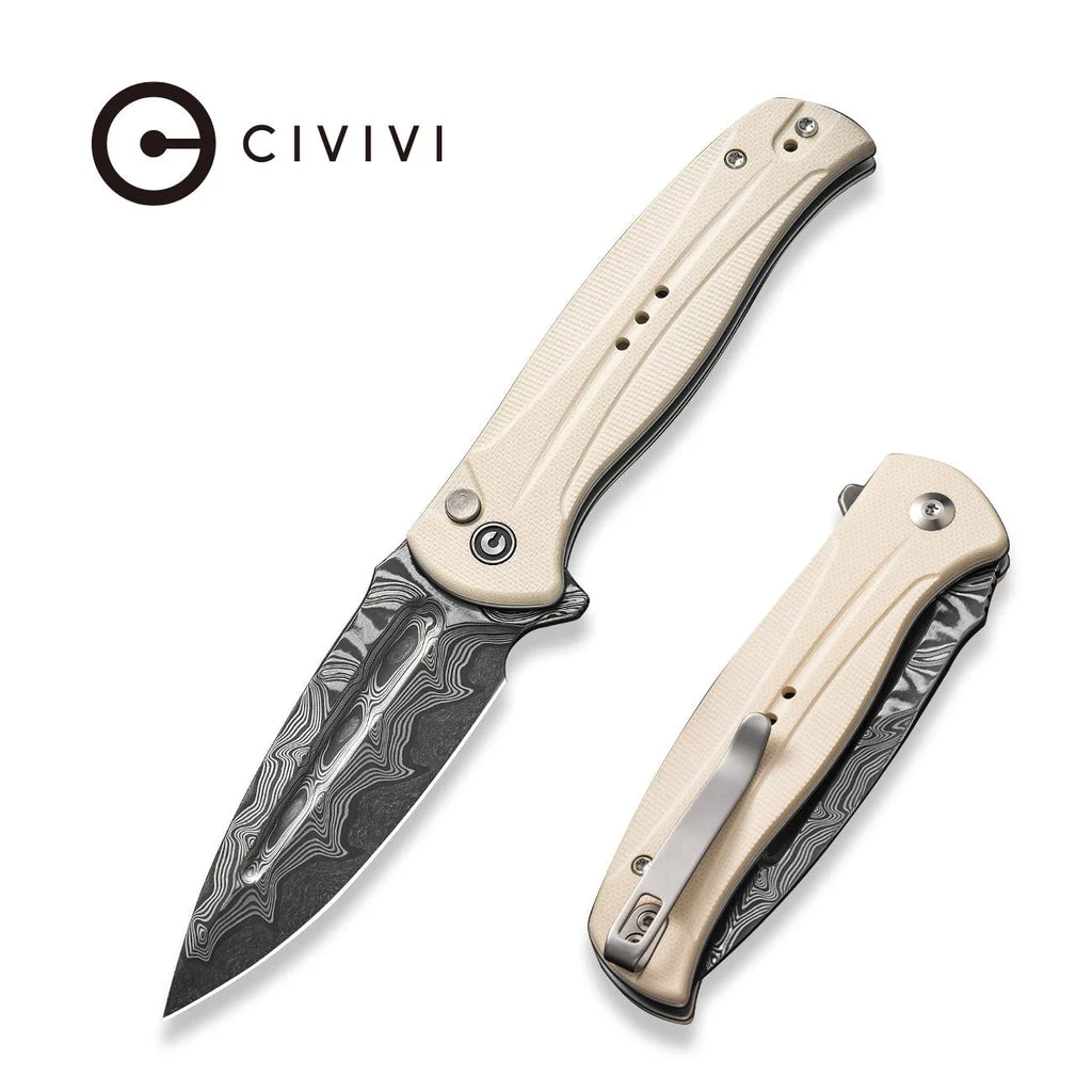 CIVIVI Incindie Flipper & Button Lock Knife G10 Handle (3.48" Damascus Blade) C23053-DS1 , With No Free Gift