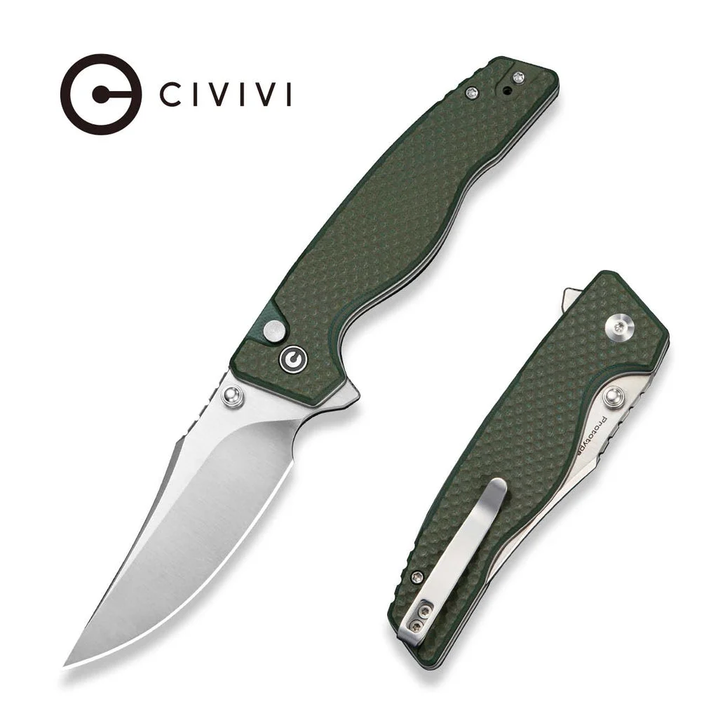 CIVIVI Ladon Flipper & Thumb Stud & Button Lock Knife OD Green & Teal Green G10 Handle (3.47" Satin Finished Nitro-V Blade) C25016B Sample2