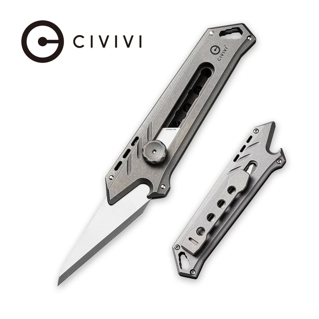 CIVIVI Mandate Utility Knife Titanium Handle (2.12" 1PC Damascus Blade) C2007C, With 2PCS 9Cr18MoV Blades