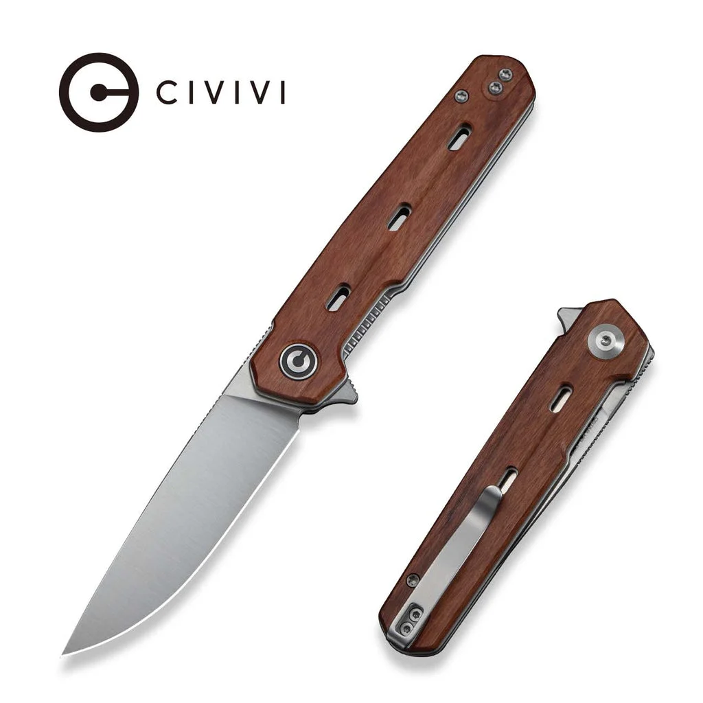 CIVIVI Navo Flipper Knife Guibourtia Wood Handle (3.25" Satin Finished Nitro-V Blade) C25015B-1
