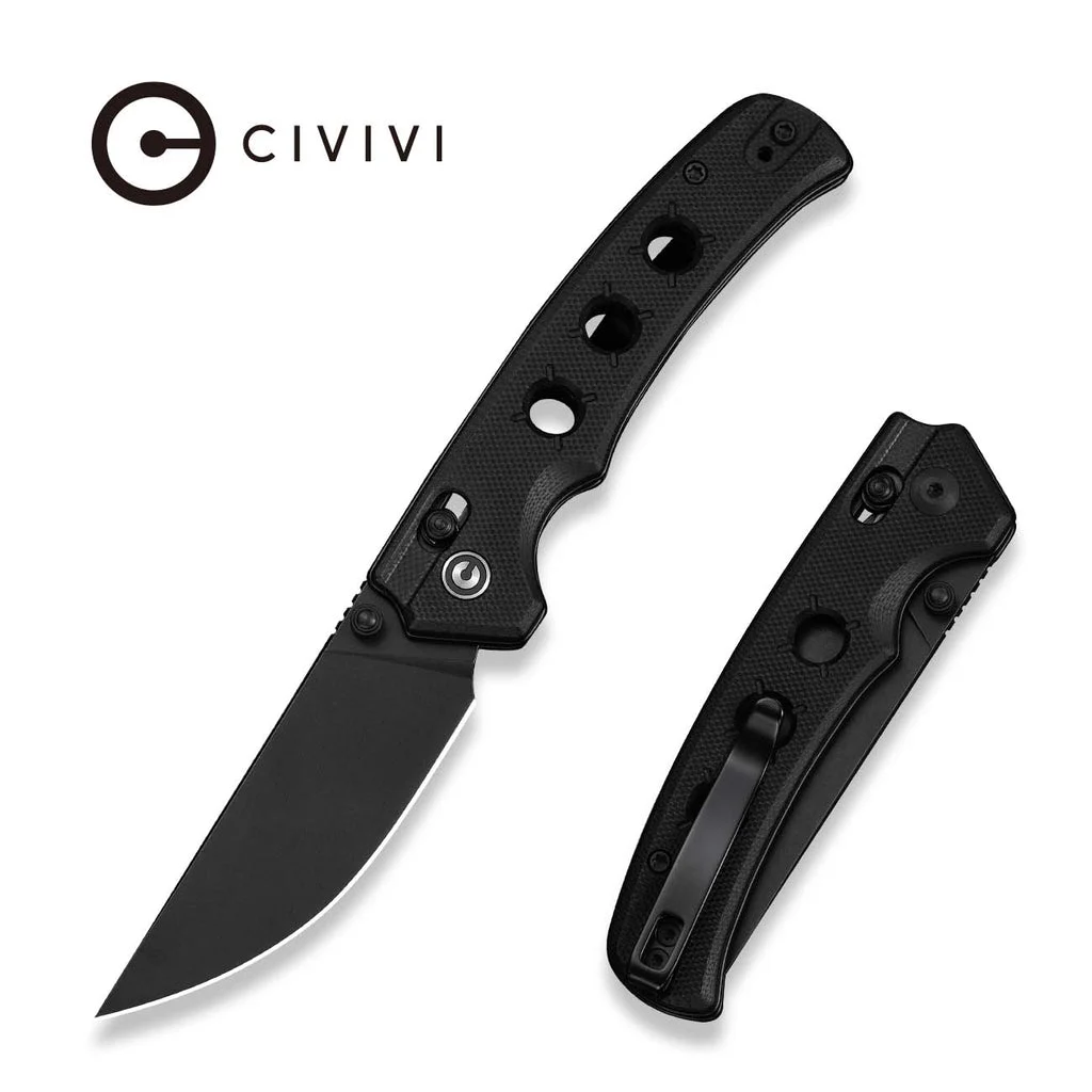 CIVIVI Noctis Thumb Stud & Crossbar Lock Knife Black G10 Handle (2.98" Black Stonewashed Nitro-V Blade) C24020C-1