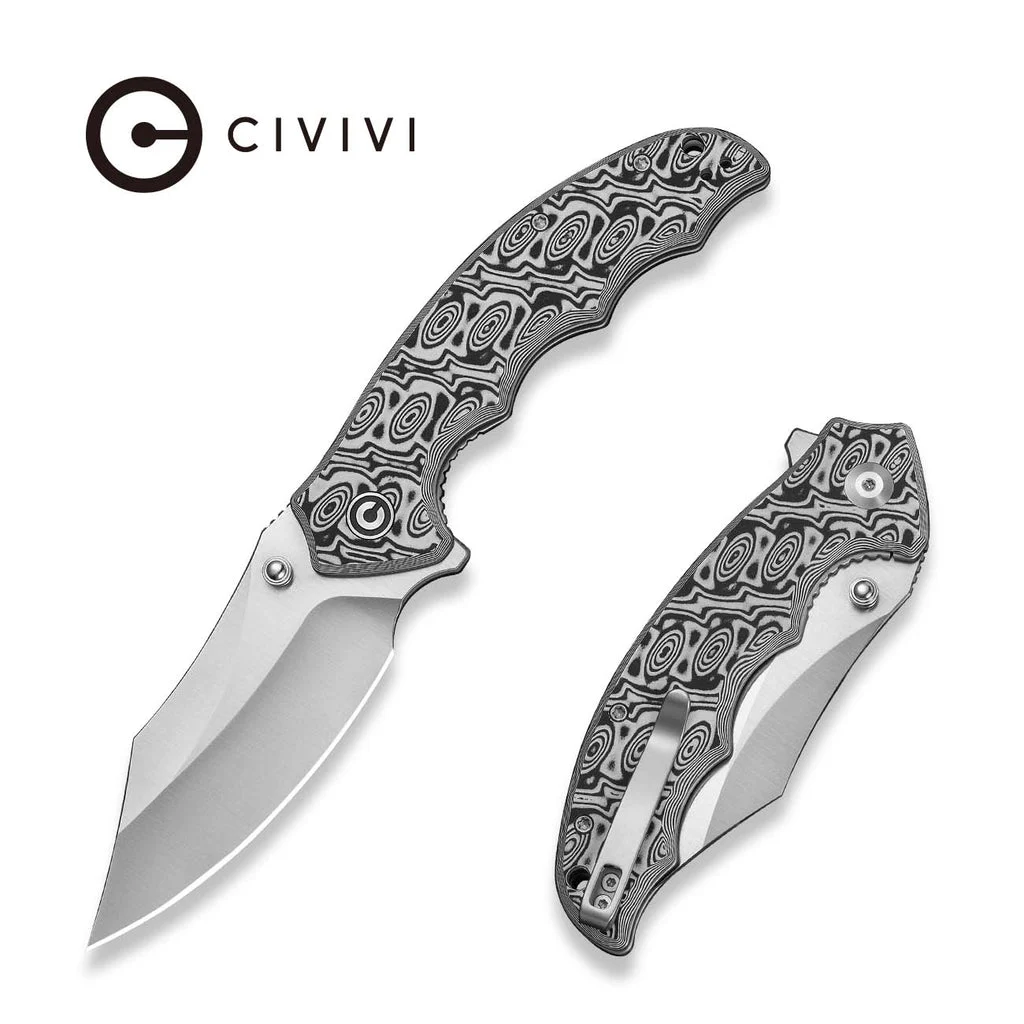 CIVIVI Pentad Flipper & Thumb Stud Knife Black / White Vortex Micarta Handle (3.48" Satin Finished Nitro-V Blade) C24068-3