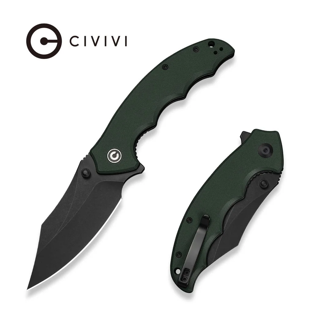 CIVIVI Pentad Flipper & Thumb Stud Knife Teal Green G10 Handle (3.48" Black Stonewashed Nitro-V Blade) C24068-2