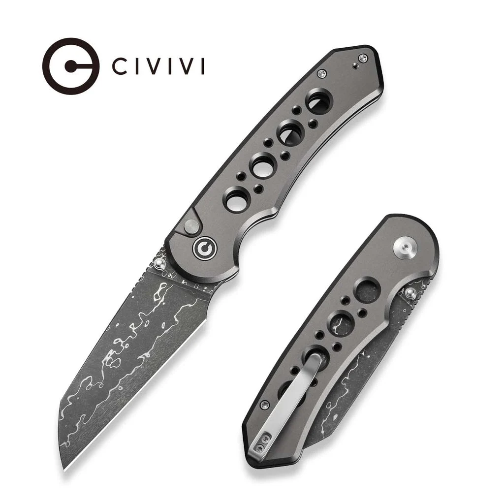 CIVIVI Pragma Prime Thumb Stud & Button Lock Knife Aluminum Handle (3.49" Damascus Blade) C24067-DS1