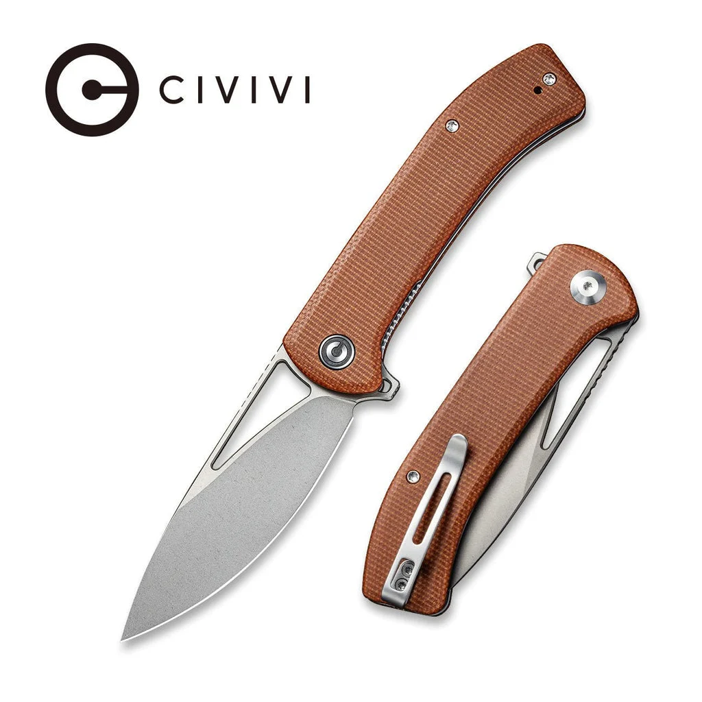 CIVIVI Riffle Flipper & Thumb Hole Knife Micarta Handle (3.46" 14C28N Blade) C2024A
