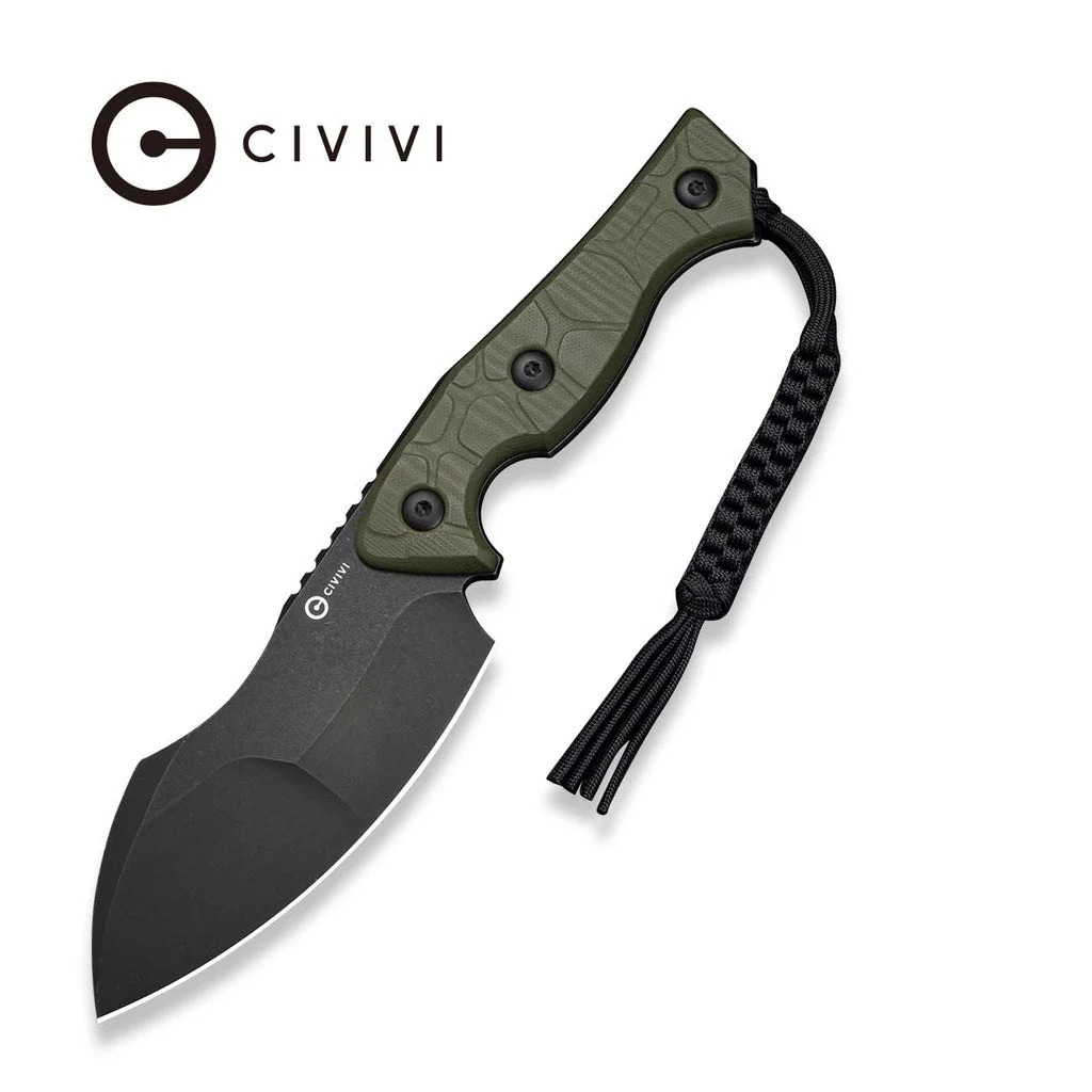 CIVIVI Scoopth Fixed Blade Knife OD Green G10 Handle (4.77" Black Stonewashed Nitro-V Blade) C24045 Sample3, With 1PC Black Lanyard, Black Kydex Sheath & T-Clip