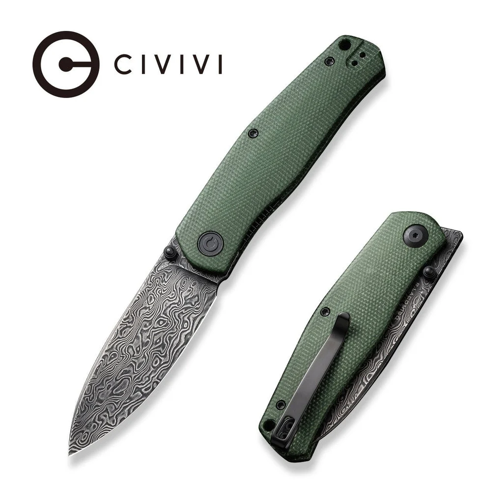 CIVIVI Sokoke Front Flipper & Thumb Stud Knife Micarta Handle (3.35" Damascus Blade) C22007-DS2 , With No Free Gift