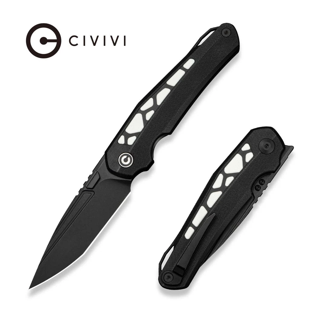 CIVIVI Sollertis Front Flipper Knife Black / White G10 Handle (3.63" Black Stonewashed 14C28N Blade) C24092C Sample1