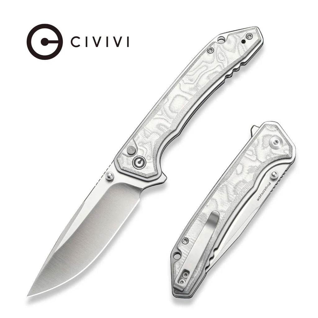 CIVIVI Spherion Flipper & Thumb Stud & Button Lock Knife G10 With Aluminum Foil Handle (3.45" Satin Finished Nitro-V Blade) C25039 Sample2