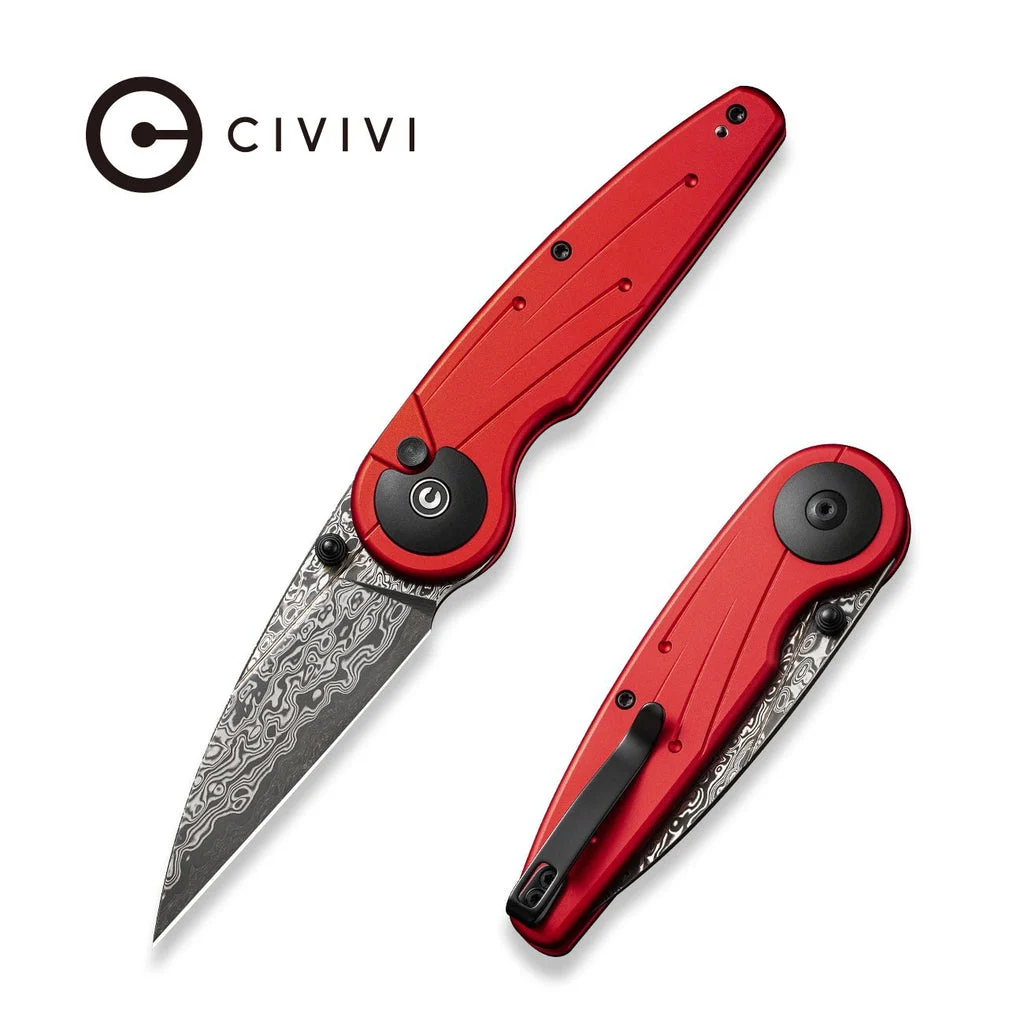CIVIVI Starflare Thumb Stud & Button Lock Knife Aluminum Handle (3.3" Damascus Blade) C23052-DS1 , With No Free Gift