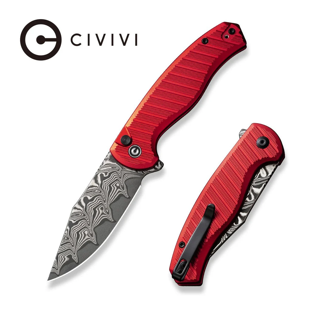 CIVIVI Stormhowl Flipper & Button Lock Knife Aluminum Handle (3.3" Damascus Blade) C23040B-DS1 , With No Free Gift